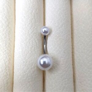 𝅺BELLY BUTTON RING pearl STAINLESS STEEL 14k gold plated over stainless New